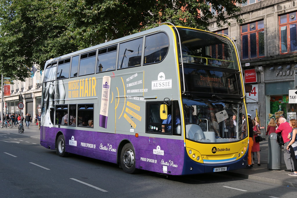 A grey and purple Aussie-branded double-decker bus drives past pedestrians and stone buildings on a city street. — illustrating “Electric Hair Products Review” on Florence and Mary