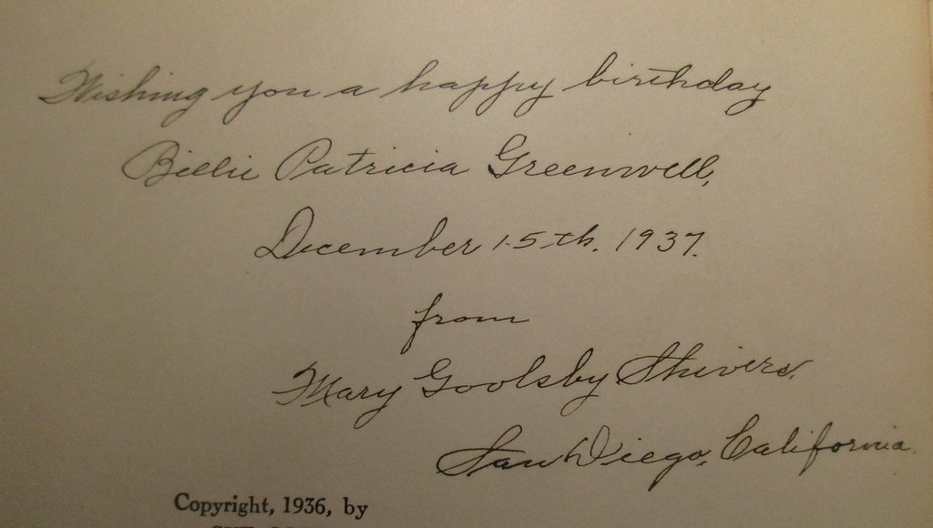A handwritten birthday dedication in black cursive on aged cream paper is dated December 15th, 1937. — illustrating “Mary Greenwell and Me” on Florence and Mary