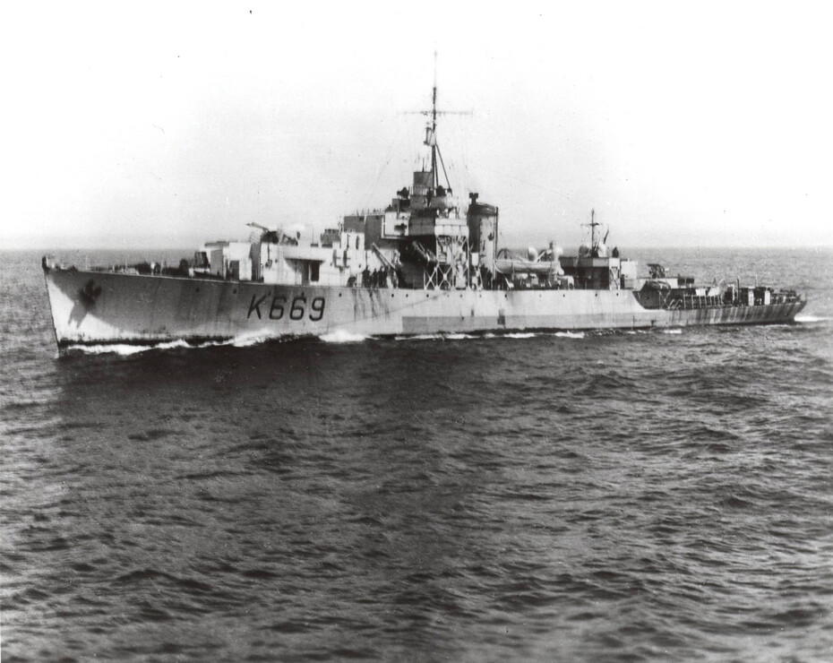 Black-and-white photo of military ship numbered K669 sailing across a dark rippling sea. — illustrating “Repurchasing | August” on Florence and Mary