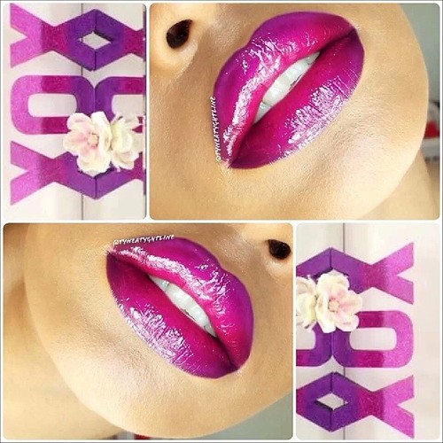 Collage of glossy purple ombre lips and sparkly pink XOXO lettering with a small white flower. — illustrating “#theSOproject // Week 2 Concealer” on Florence and Mary